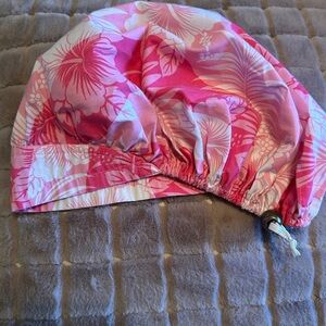 Pink and white Hawaiian themed scrub cap